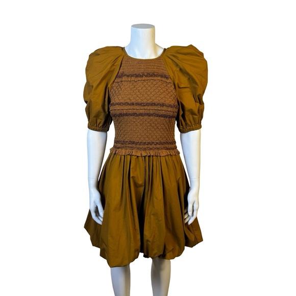 $525 NEW ULLA JOHNSON Kali Dress Sandstone Kaiya Smock Bodice Cotton Sz 2 Small - Picture 4 of 12